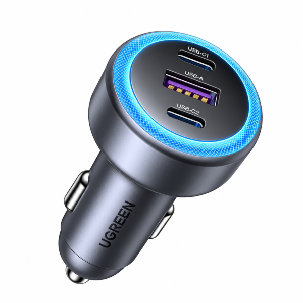 30W 3 Port USB C and USB A Fast Car Charger with LED Light