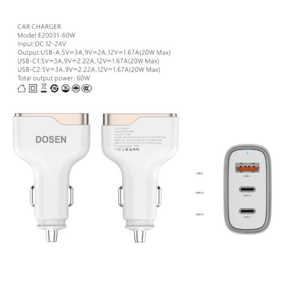 my-11134207-820lf-mo6pzw08a51gbc 60W 3 in 1 USB C and USB Fast Car Charger