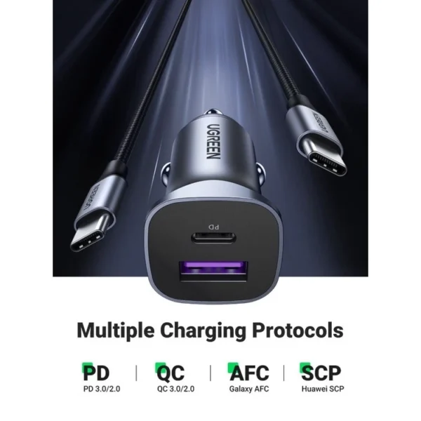 30W PD Dual Port USB C and USB A Fast Car Charger