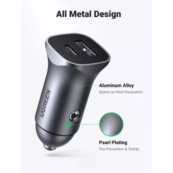 30W PD Dual Port USB C and USB A Fast Car Charger