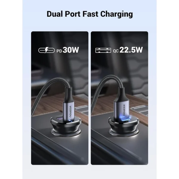 30W PD Dual Port USB C and USB A Fast Car Charger