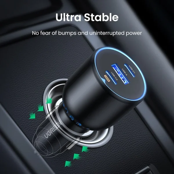 130W 3 Port USB C and USB A Fast Car Charger
