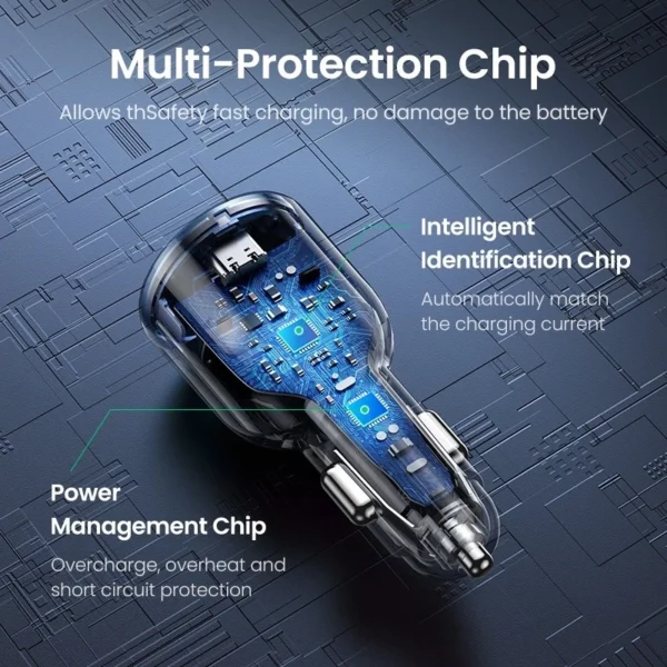130W 3 Port USB C and USB A Fast Car Charger