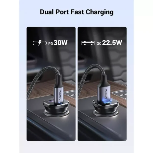 30W Dual Port USB C and USB A Fast Car Charger