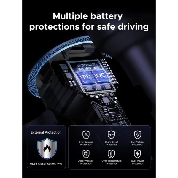 30W 3 Port USB C and USB A Fast Car Charger with LED Light